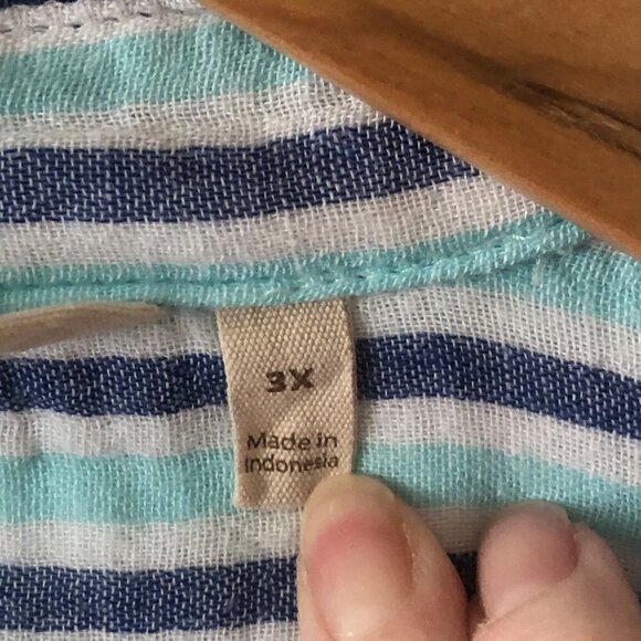 Soft Surroundings Blouse Aqua Blue Stripe Escambia Gauze Tunic Shirt Size 3X - Picture 12 of 13